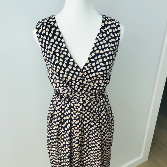 WHISTLES size 8 fitted sleeveless dress in blue and cream silk - Picture 8 of 13